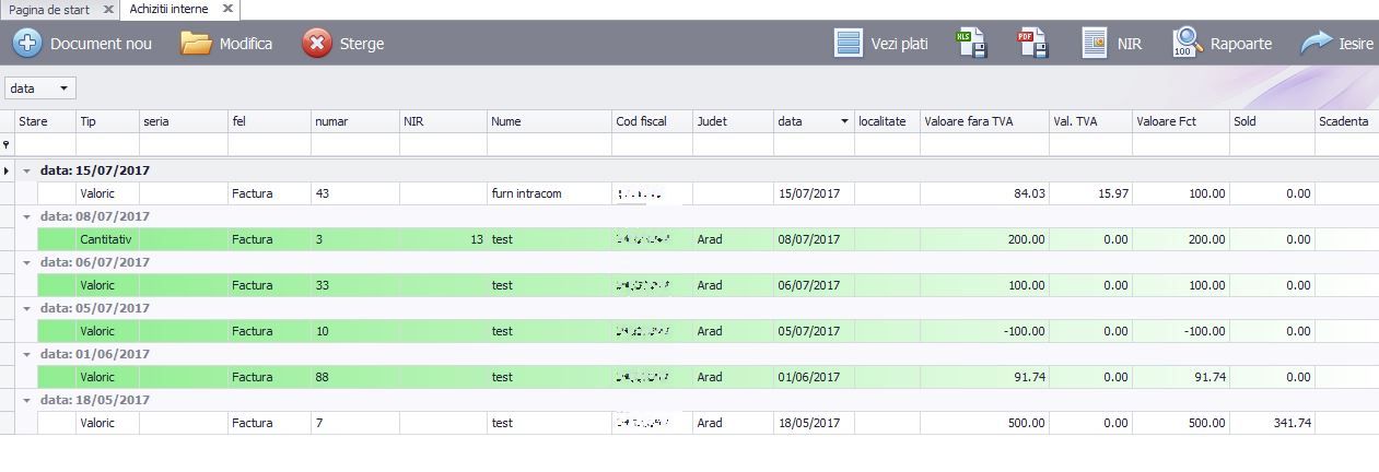 Lista achizitiilor operate, evidentiate clar
